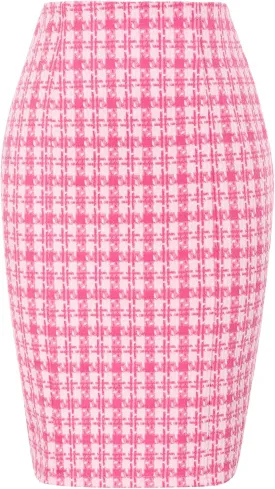 Kate Kasin Womens Knee Length Elastic Waist Stretchy Bodycon Business Tweed Pencil Skirt