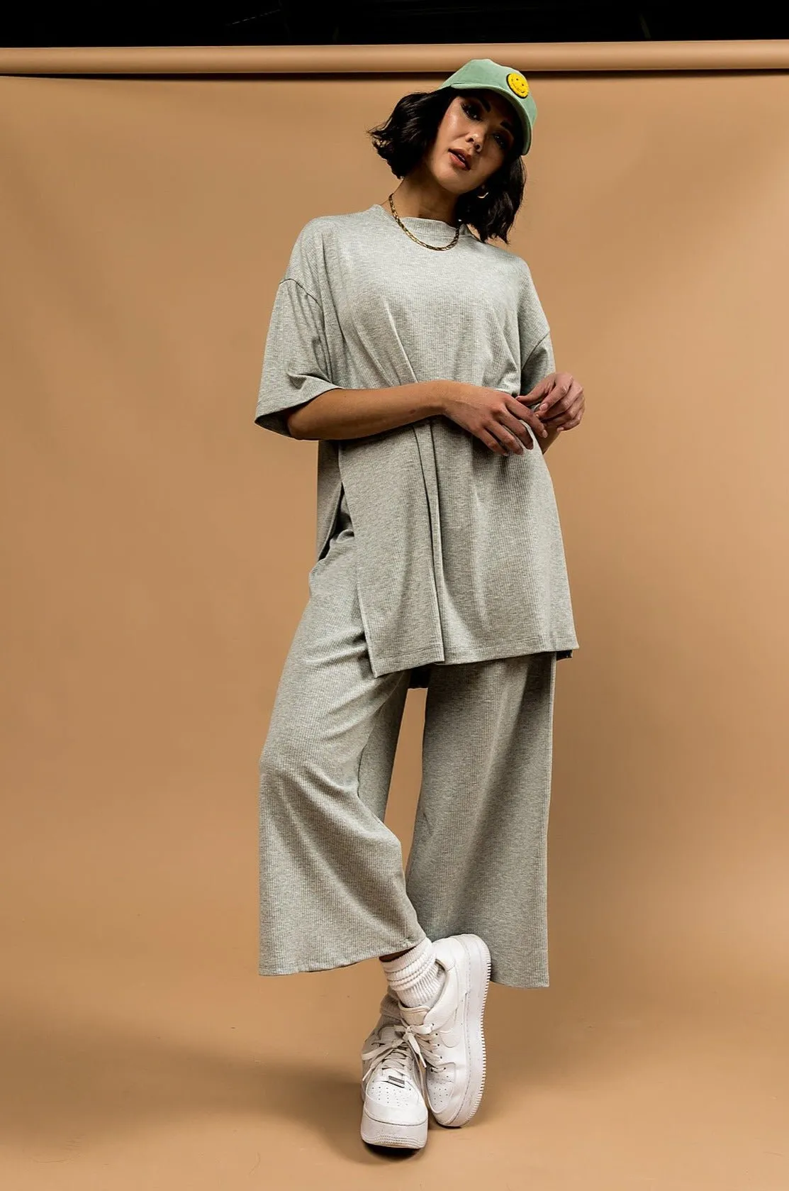 Lex Ribbed Playsuit in Heather Grey