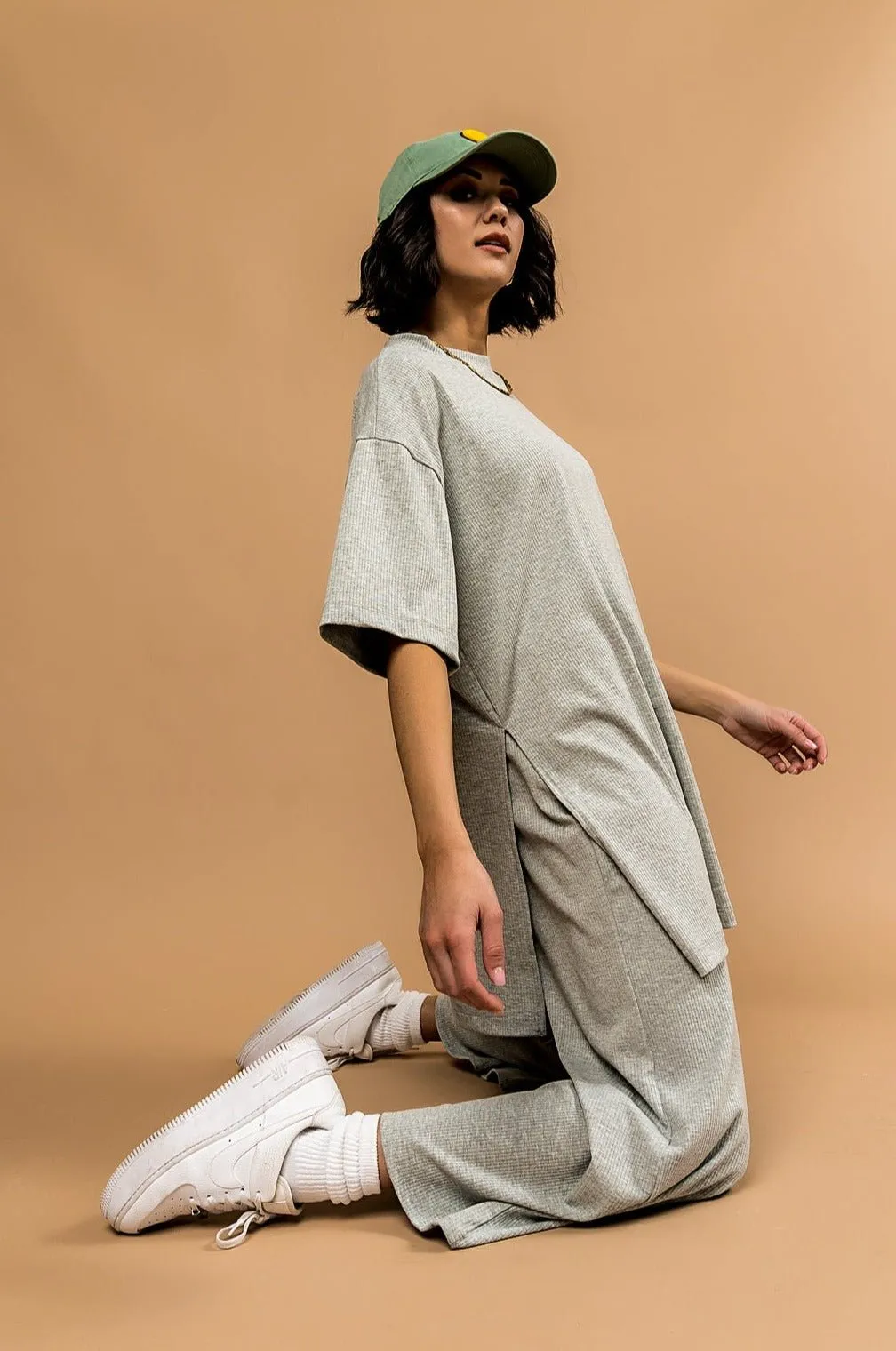 Lex Ribbed Playsuit in Heather Grey