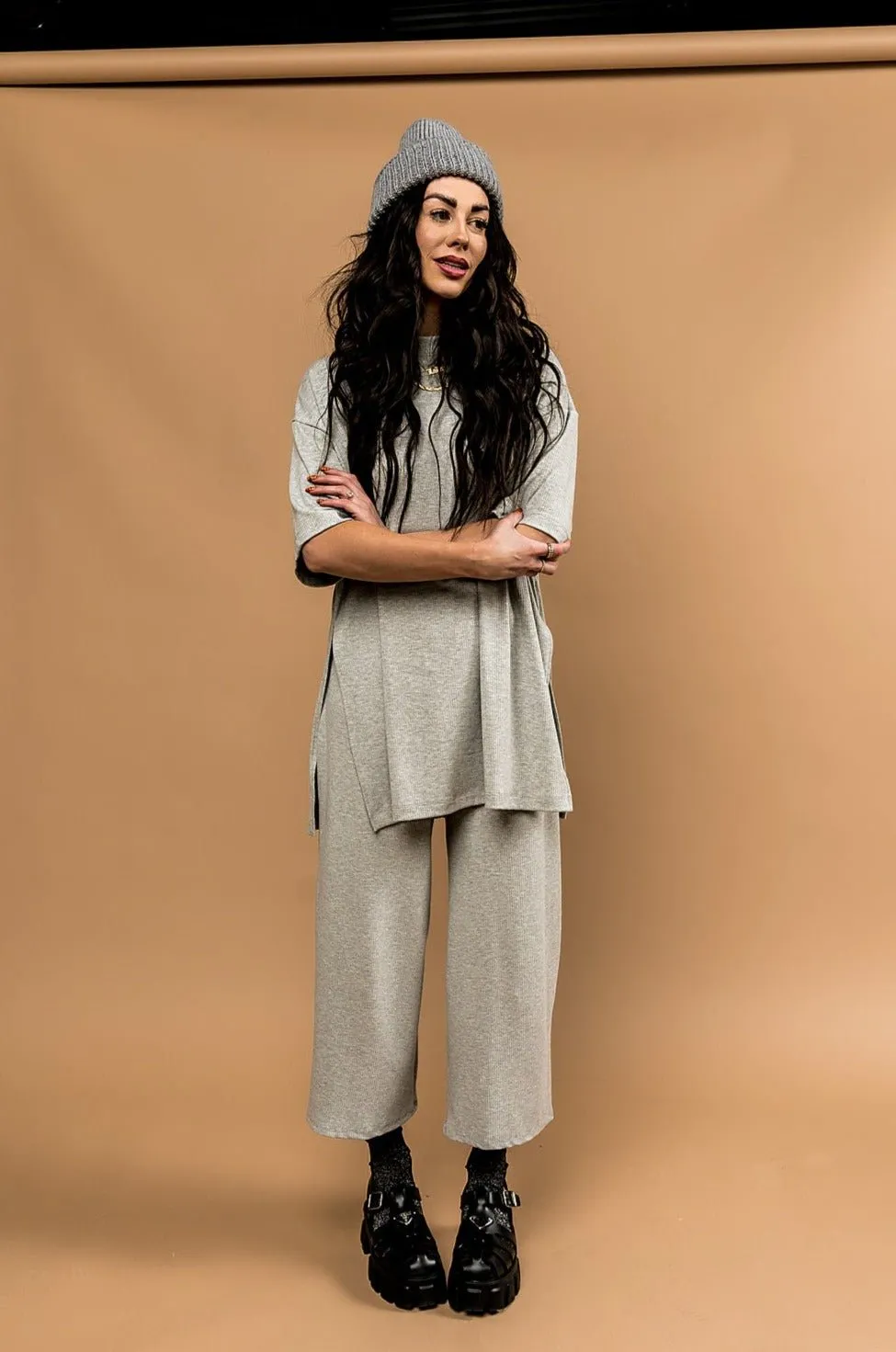 Lex Ribbed Playsuit in Heather Grey