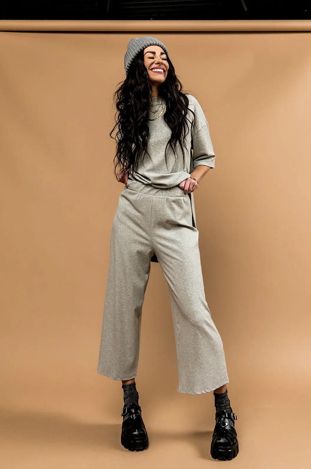Lex Ribbed Playsuit in Heather Grey