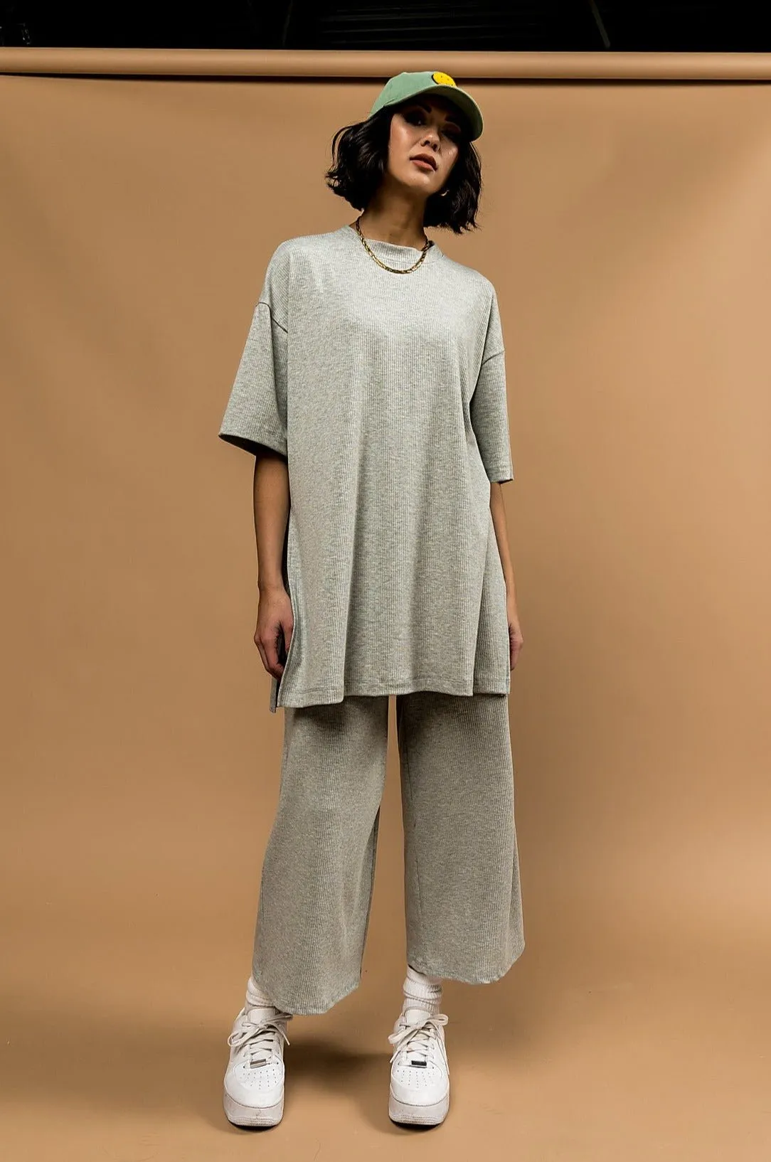 Lex Ribbed Playsuit in Heather Grey