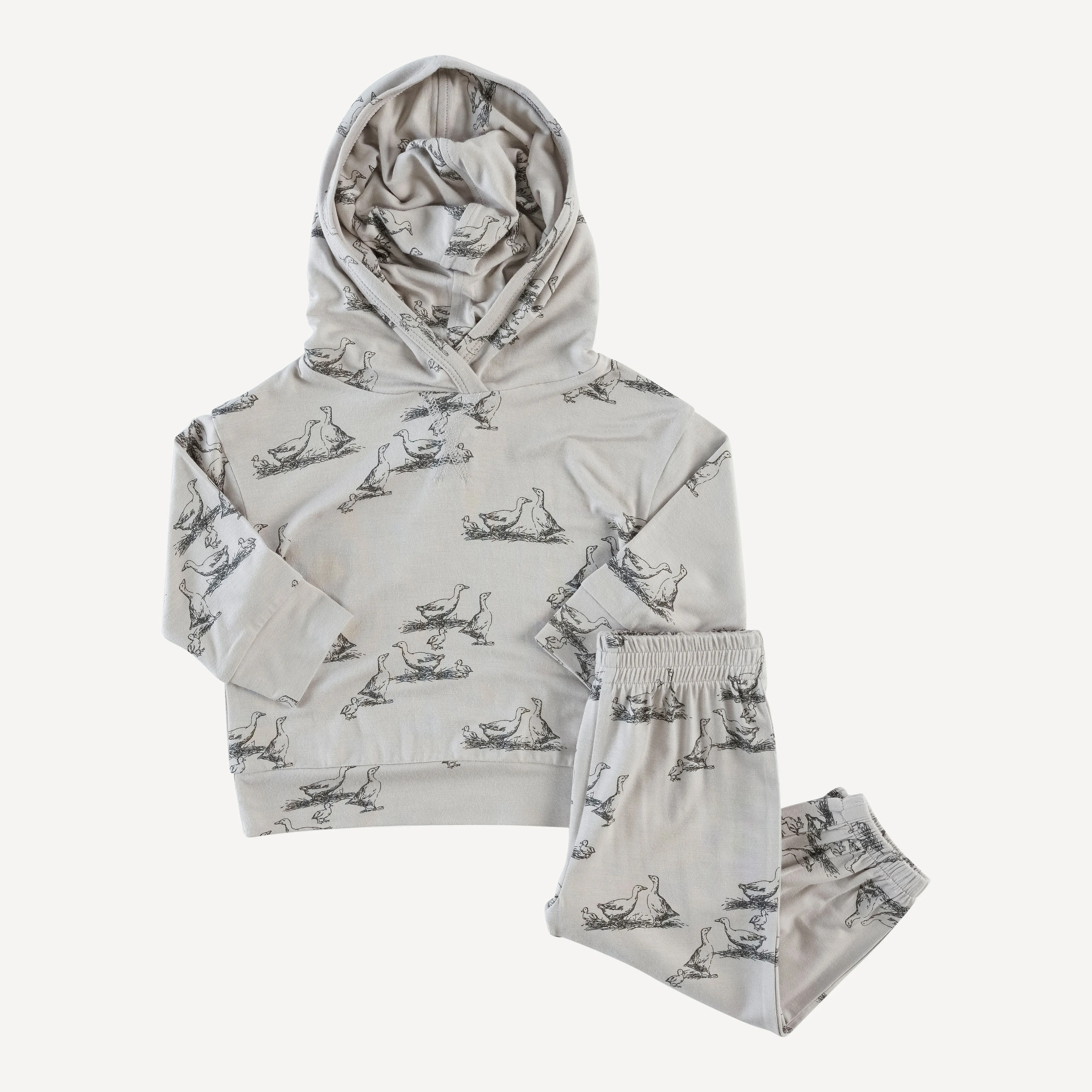 long sleeve boxy topstitch hoodie   relaxed jogger set | dove gray geese | bamboo