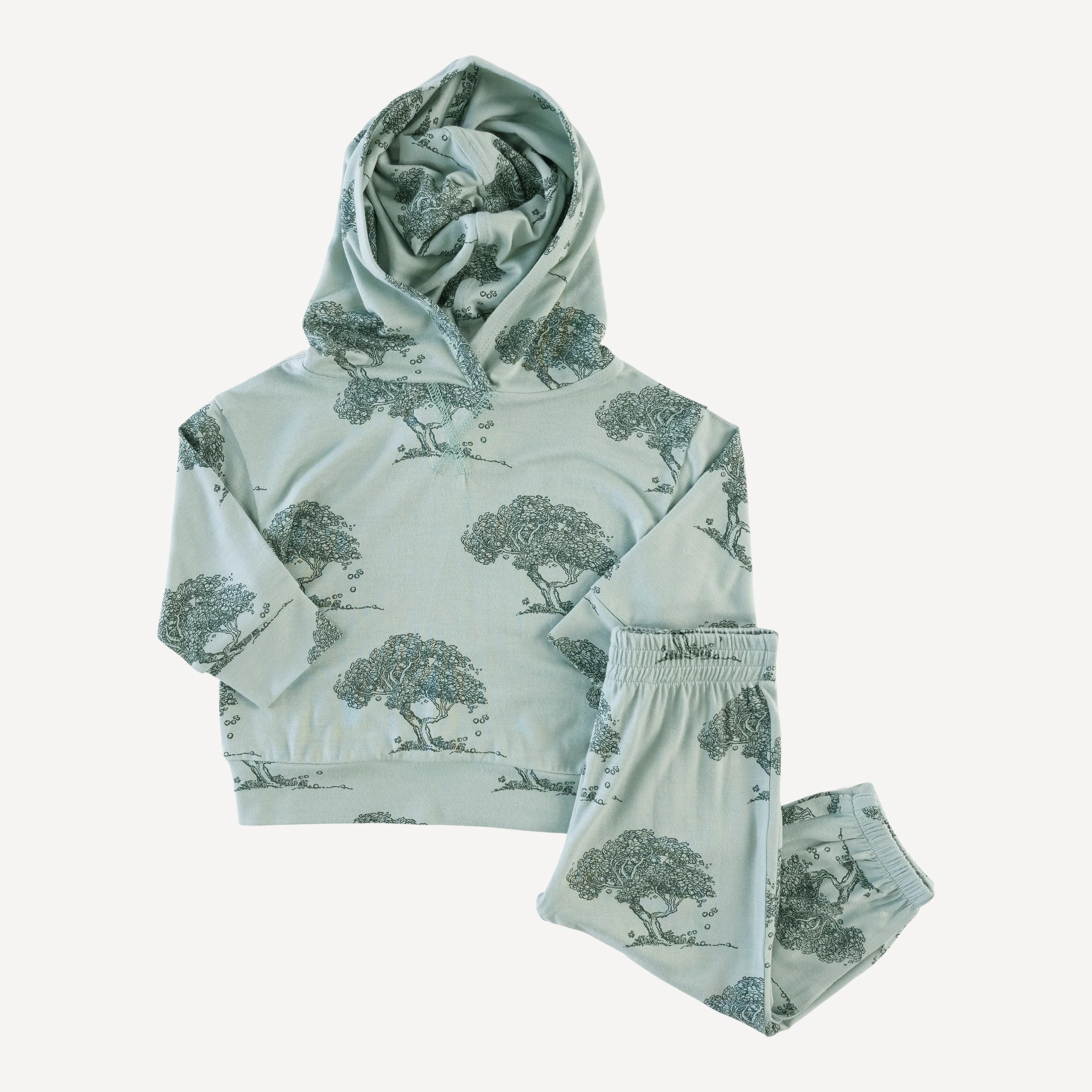 long sleeve boxy topstitch hoodie   relaxed jogger set | green apple tree | bamboo