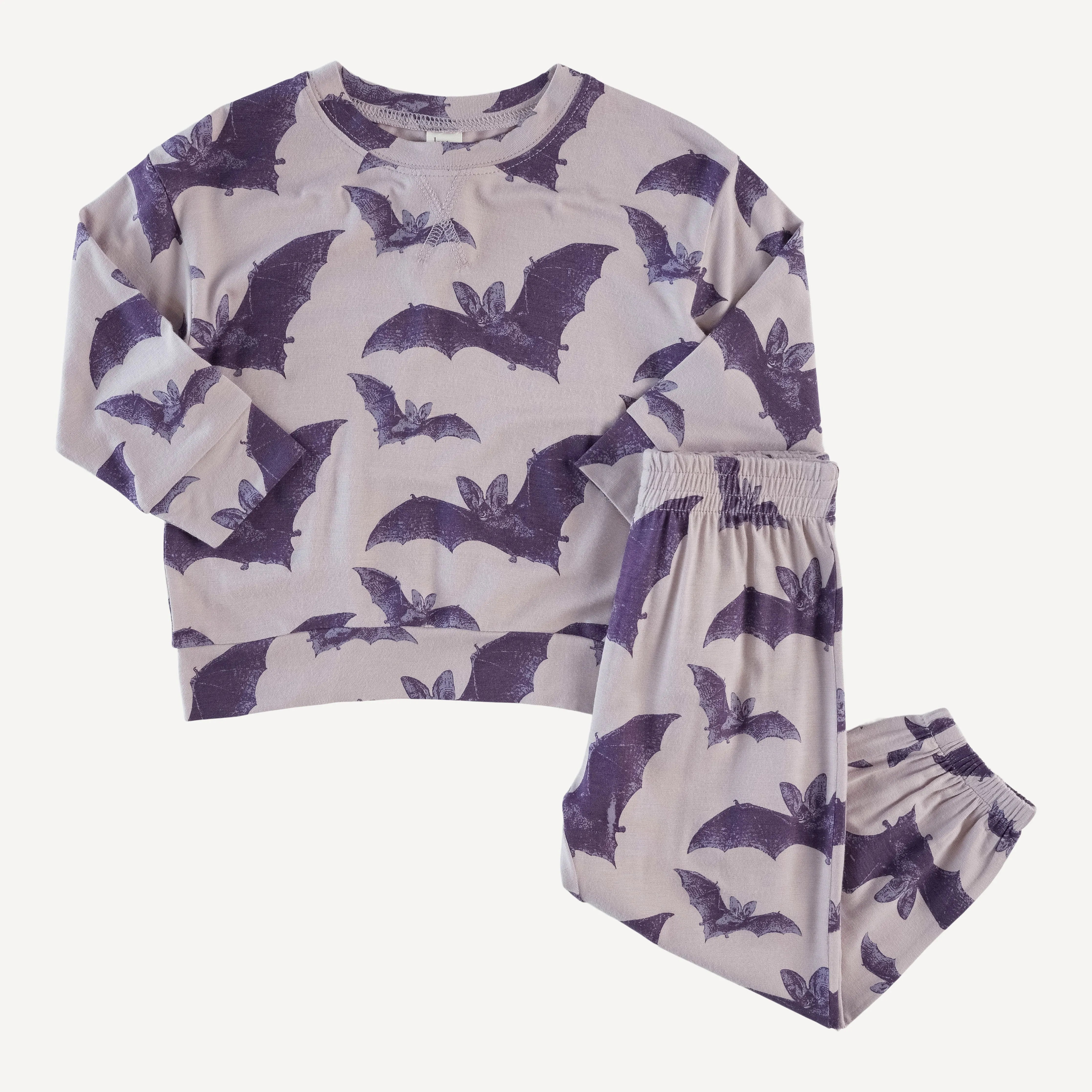 long sleeve boxy topstitch tee   relaxed jogger set | purple bat | bamboo