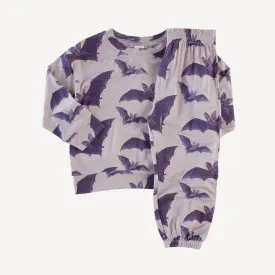 long sleeve boxy topstitch tee   relaxed jogger set | purple bat | bamboo