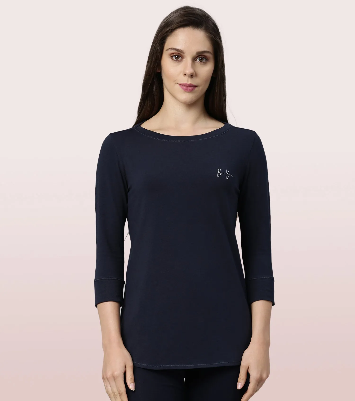 Long Tee - Solid | ¾ Sleeve Boat Neck Lounge Tee With Mindful Graphic