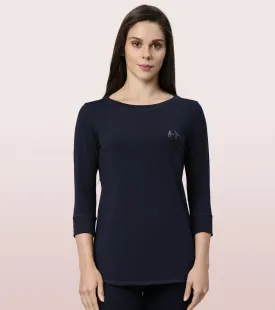 Long Tee - Solid | ¾ Sleeve Boat Neck Lounge Tee With Mindful Graphic