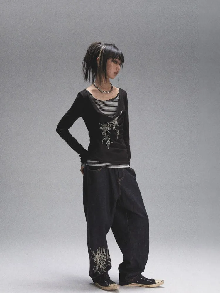 Loose Casual Original Color Printed Denim【s0000007904】