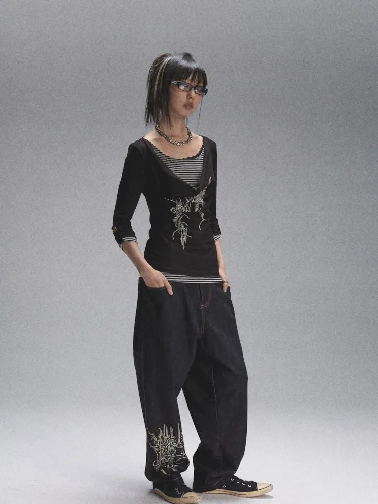 Loose Casual Original Color Printed Denim【s0000007904】