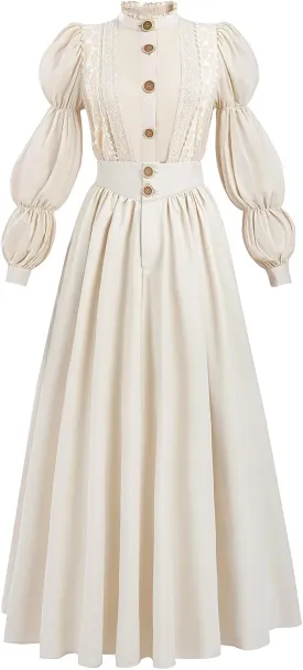 LTAKK Victorian Dress Women Edwardian Dresses 1800s Vintage Medieval Renaissance Costume 2-Piece