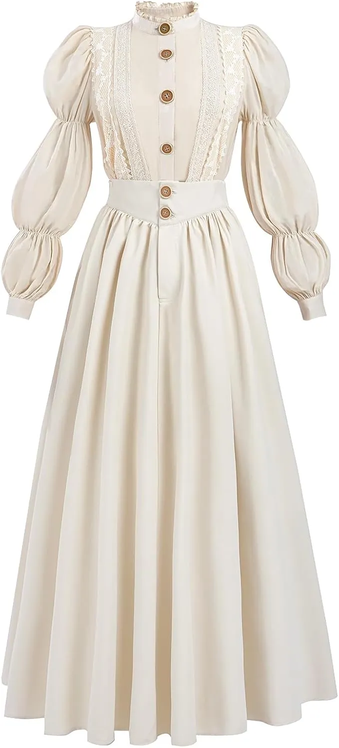 LTAKK Victorian Dress Women Edwardian Dresses 1800s Vintage Medieval Renaissance Costume 2-Piece