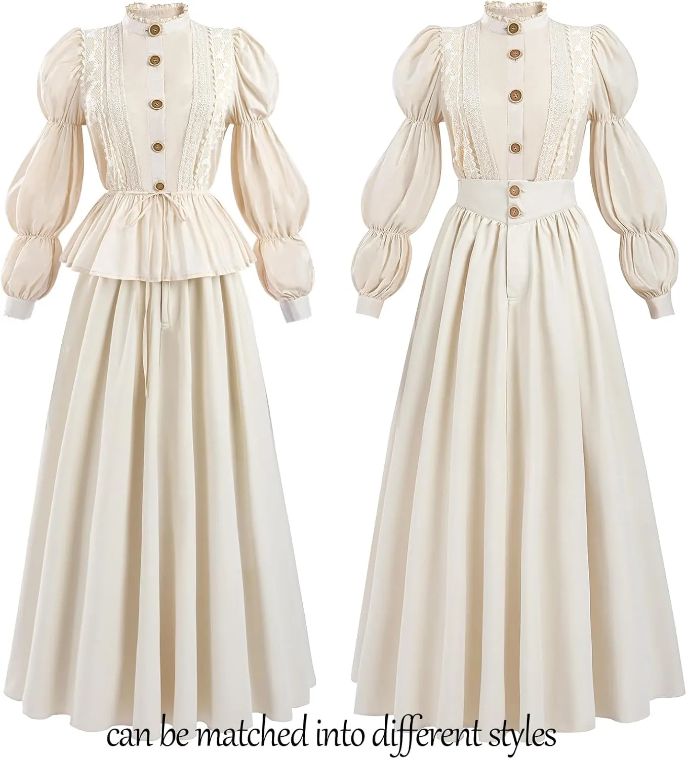 LTAKK Victorian Dress Women Edwardian Dresses 1800s Vintage Medieval Renaissance Costume 2-Piece