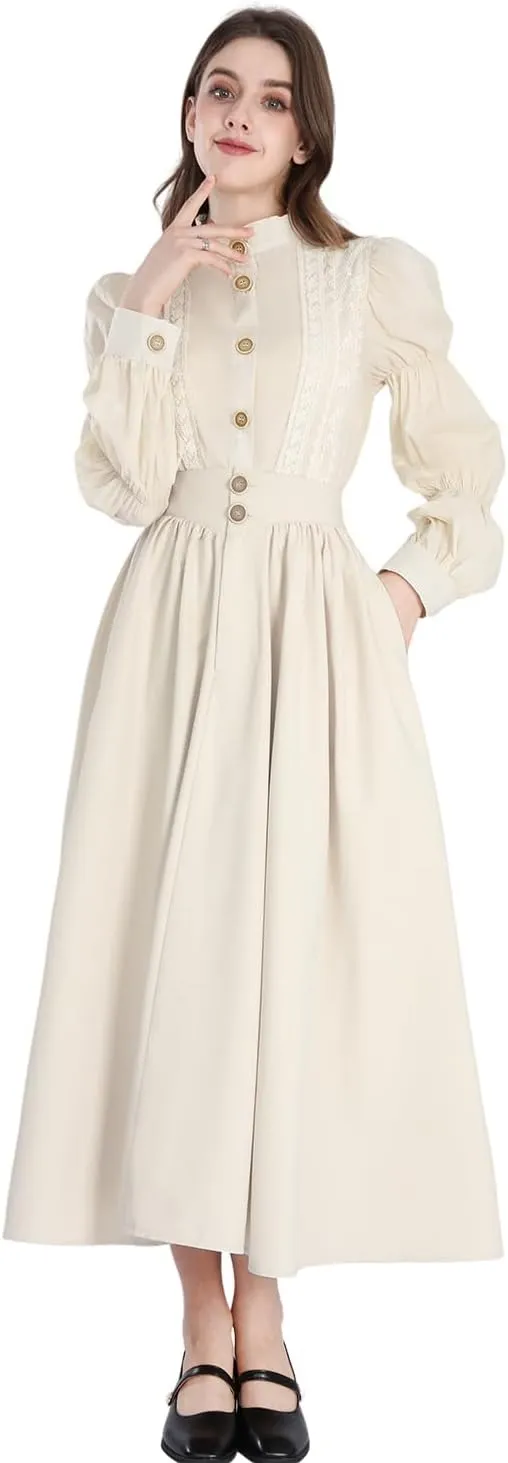 LTAKK Victorian Dress Women Edwardian Dresses 1800s Vintage Medieval Renaissance Costume 2-Piece