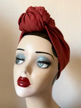 Made To Order: SMALL KNOT 1940s Pre-tied Stretchy Turban in 8 Colours: red, black, leopard, olive green, mustard, rust, grey & navy.