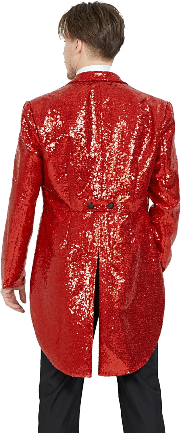 MAGE MALE Mens Sequin Tuxedo Jacket Tails Slim Fit Tailcoat Dress Coat Swallowtail Dinner Party Wedding Blazer Suit Jacket
