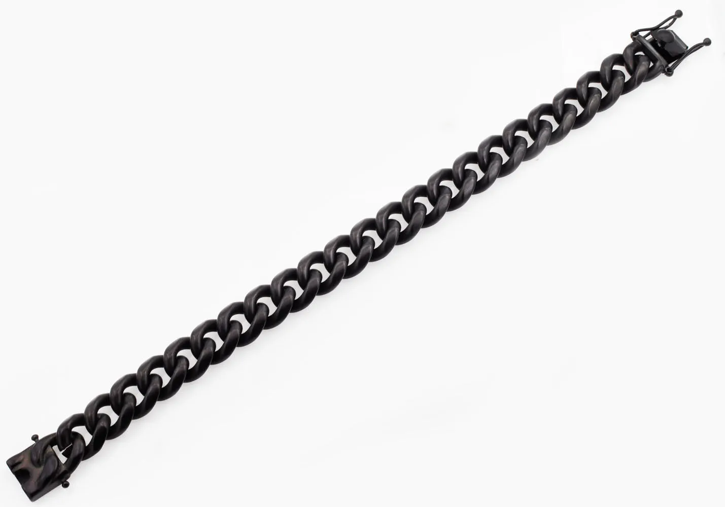 Mens 14mm Matte Black Plated Stainless Steel Miami Cuban Link Chain Bracelet With Box Clasp