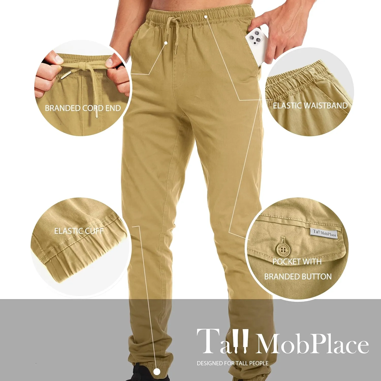 Men's 34"&36" Inseam Cotton Casual Jogger Pants