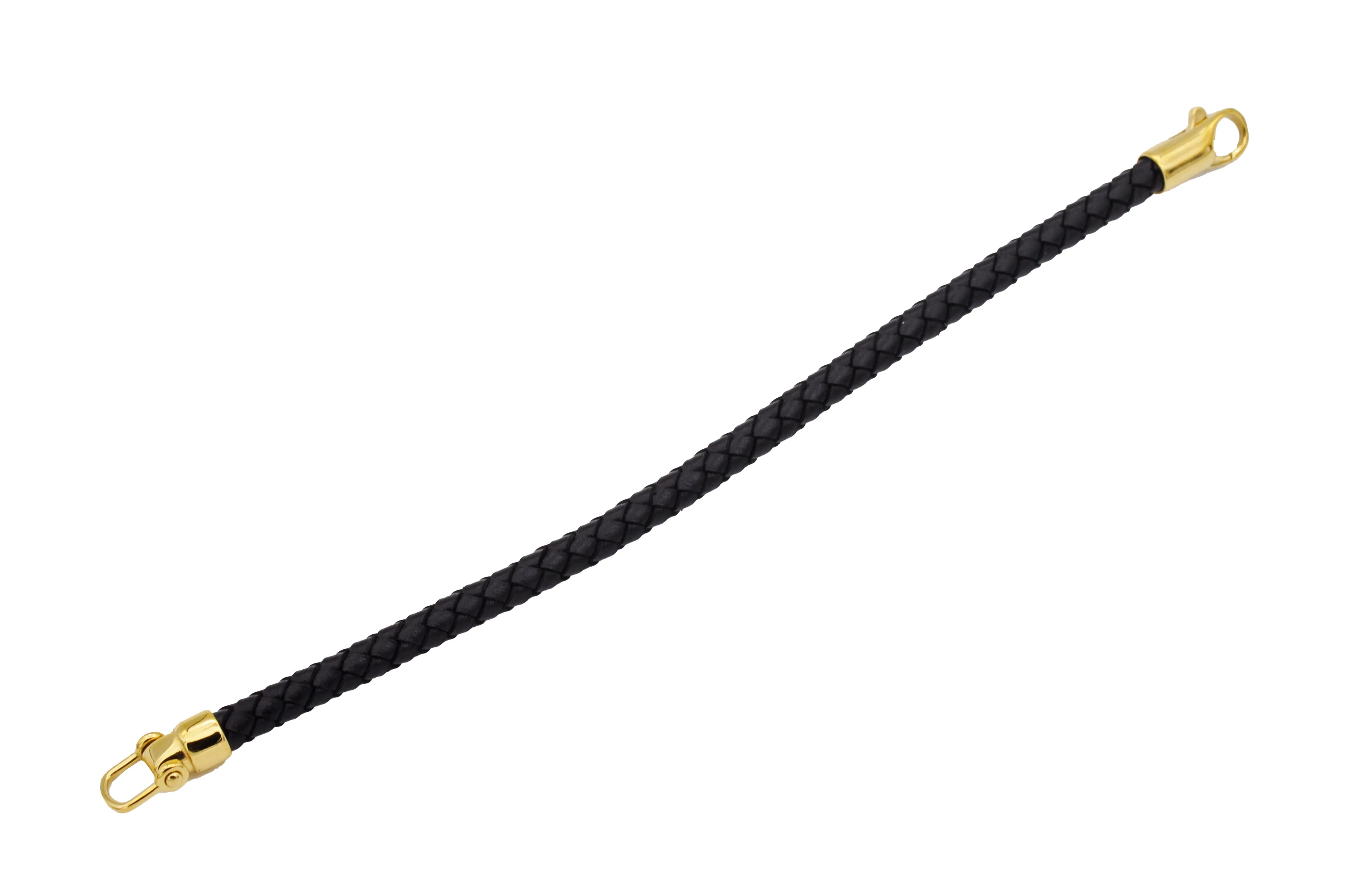 Mens Black Leather Gold Stainless Steel Bracelet