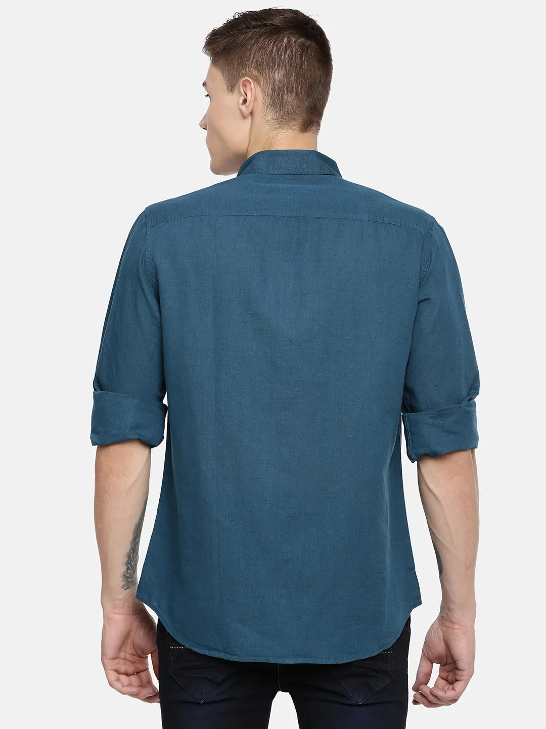 MEN'S BLUE SOLID SLIM FIT SHIRT