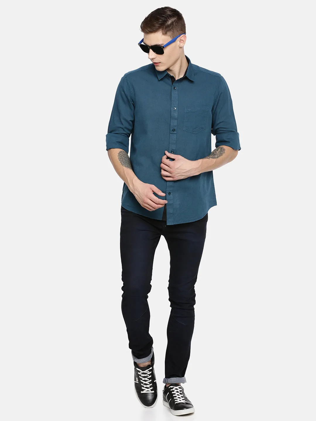 MEN'S BLUE SOLID SLIM FIT SHIRT