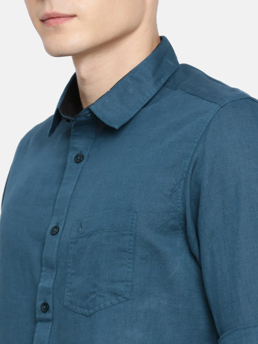 MEN'S BLUE SOLID SLIM FIT SHIRT