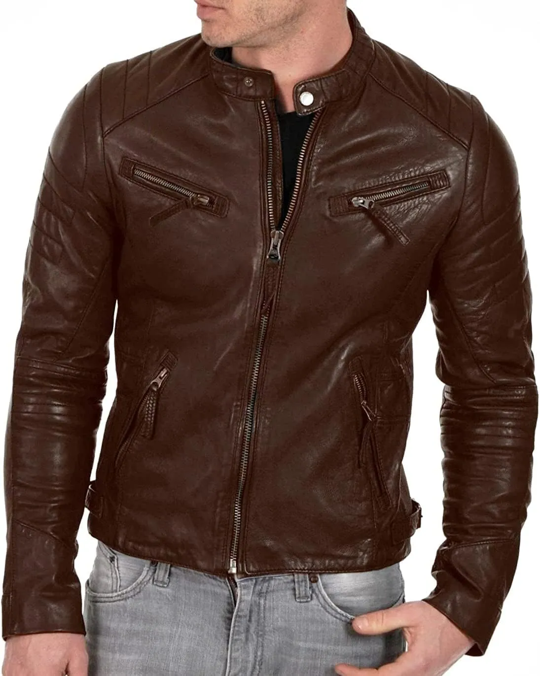 Men's New Zealand Lambskin Leather Classic Open Bottom Jacket