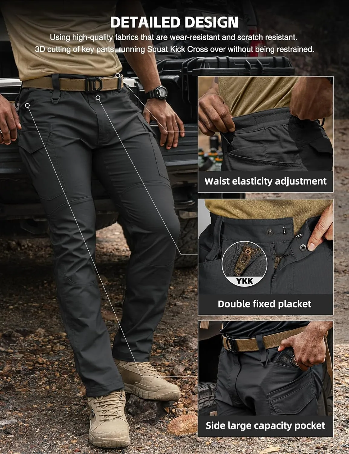 Men's Tactical Pants Flex Ripstop Cargo Trousers for Outdoor Hiking Work Casual Pants Large Capacity Clothing
