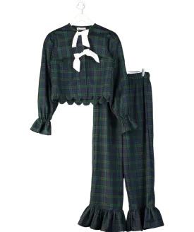 Mrs. Francoise Blue Romantic Tartan Top And Trousers UK S
