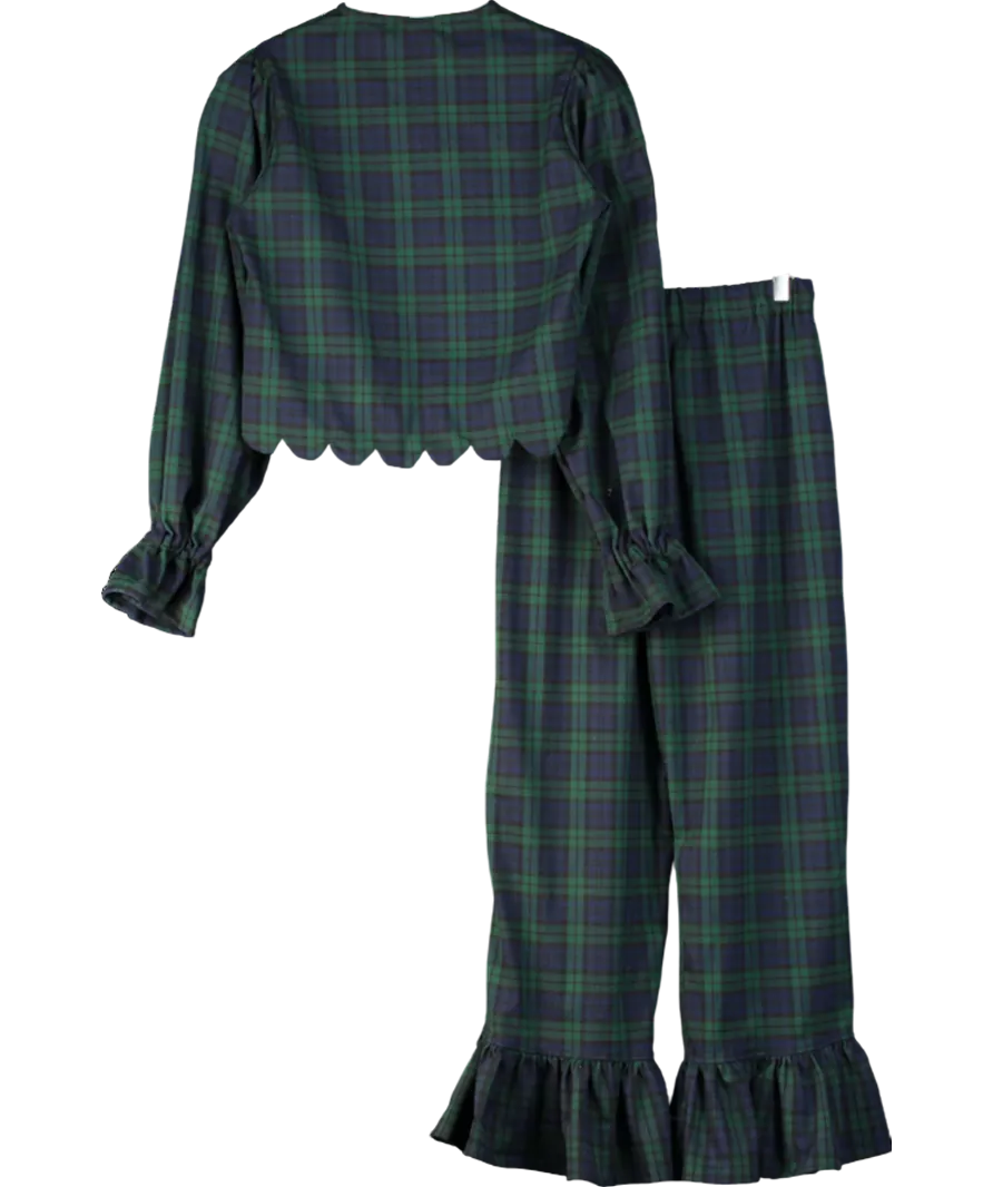 Mrs. Francoise Blue Romantic Tartan Top And Trousers UK S