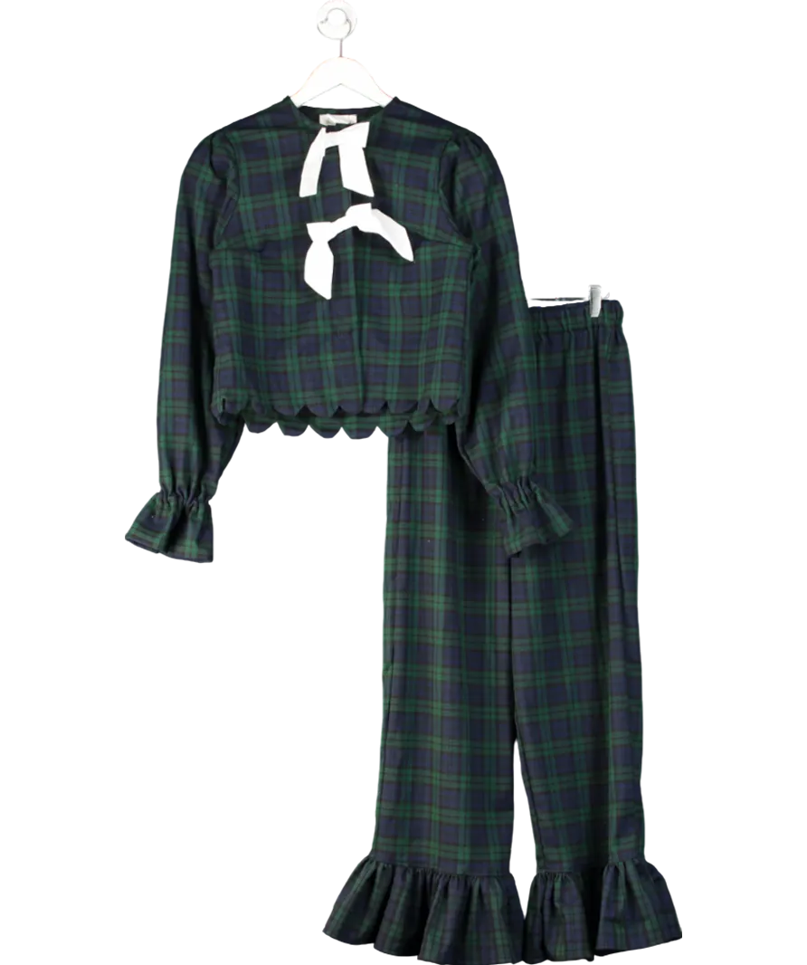 Mrs. Francoise Blue Romantic Tartan Top And Trousers UK S