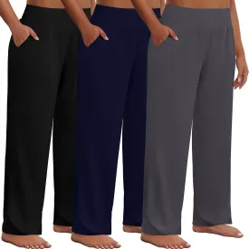 Neer 3 Pack Women Plus Size Wide Leg Yoga Pants High Waist Sweatpants Plus Size Palazzo Pants Lounge with Pockets(Black, Dark Grey, Navy Blue,5x-large)