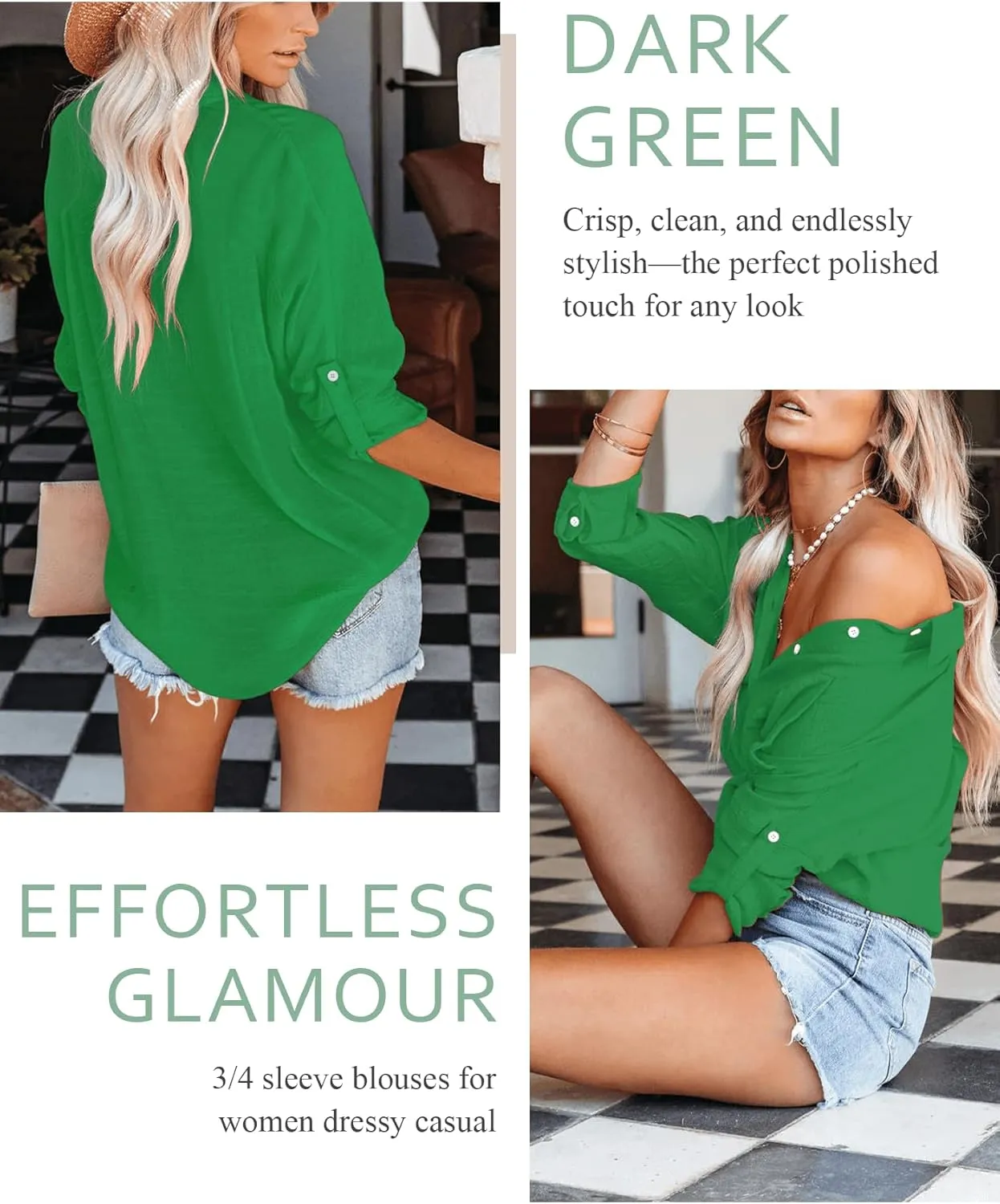 Odosalii Womens Button Down Shirts V Neck Rolled Up Long Sleeve Tops Elegant Dressy Blouses Business Casual Outfits