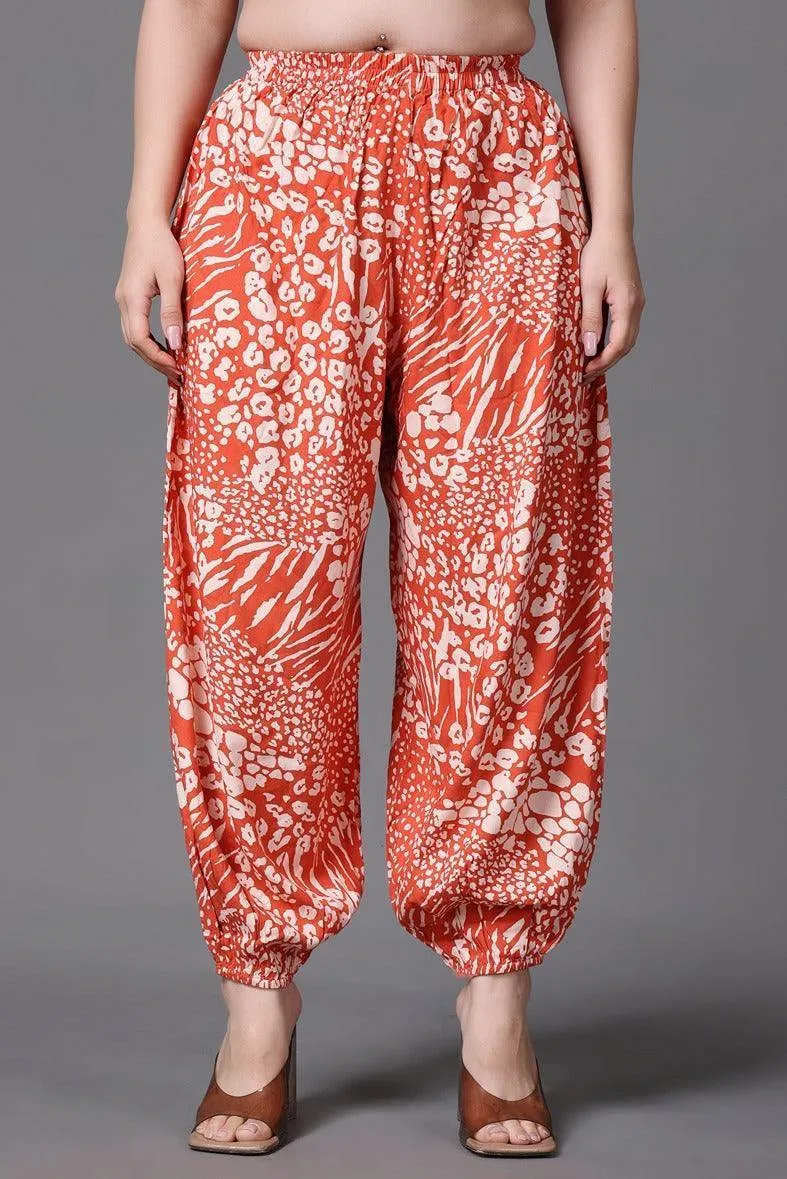 Orange Leopard Abstract Printed Harem Pants