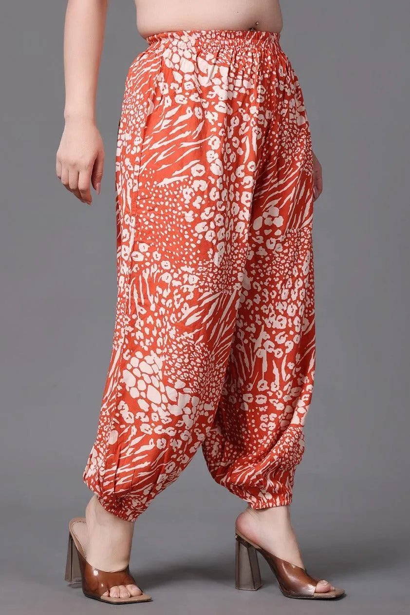Orange Leopard Abstract Printed Harem Pants