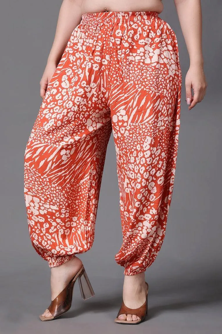 Orange Leopard Abstract Printed Harem Pants