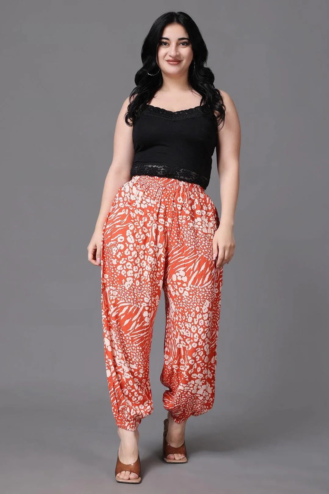 Orange Leopard Abstract Printed Harem Pants