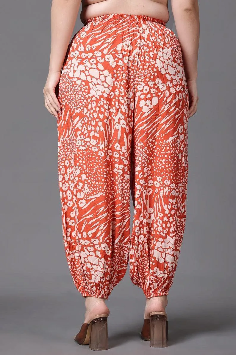 Orange Leopard Abstract Printed Harem Pants
