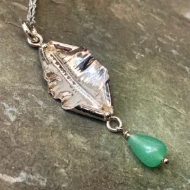 Organic, sterling silver curled leaf pendant with green Aventurine drop