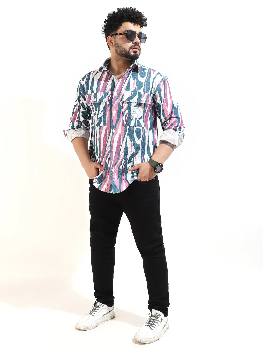 Pink Double Pocket Print Shirt