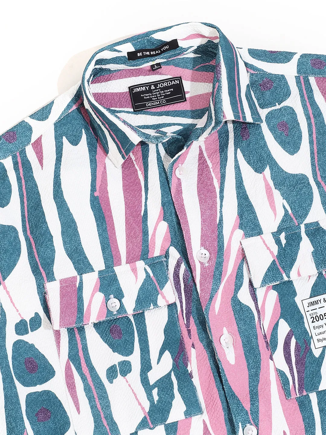 Pink Double Pocket Print Shirt