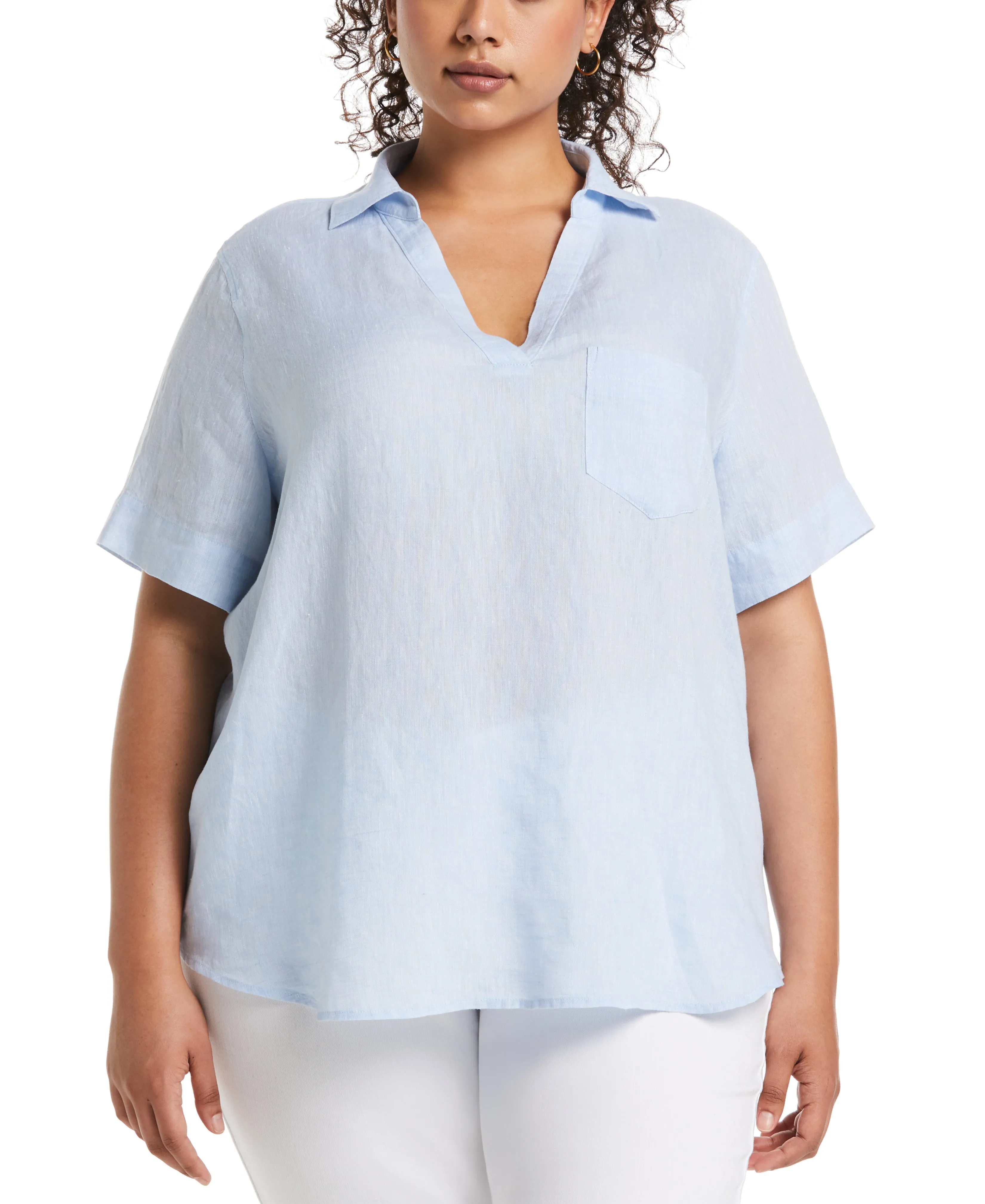 Plus Size Split Neck Linen Top