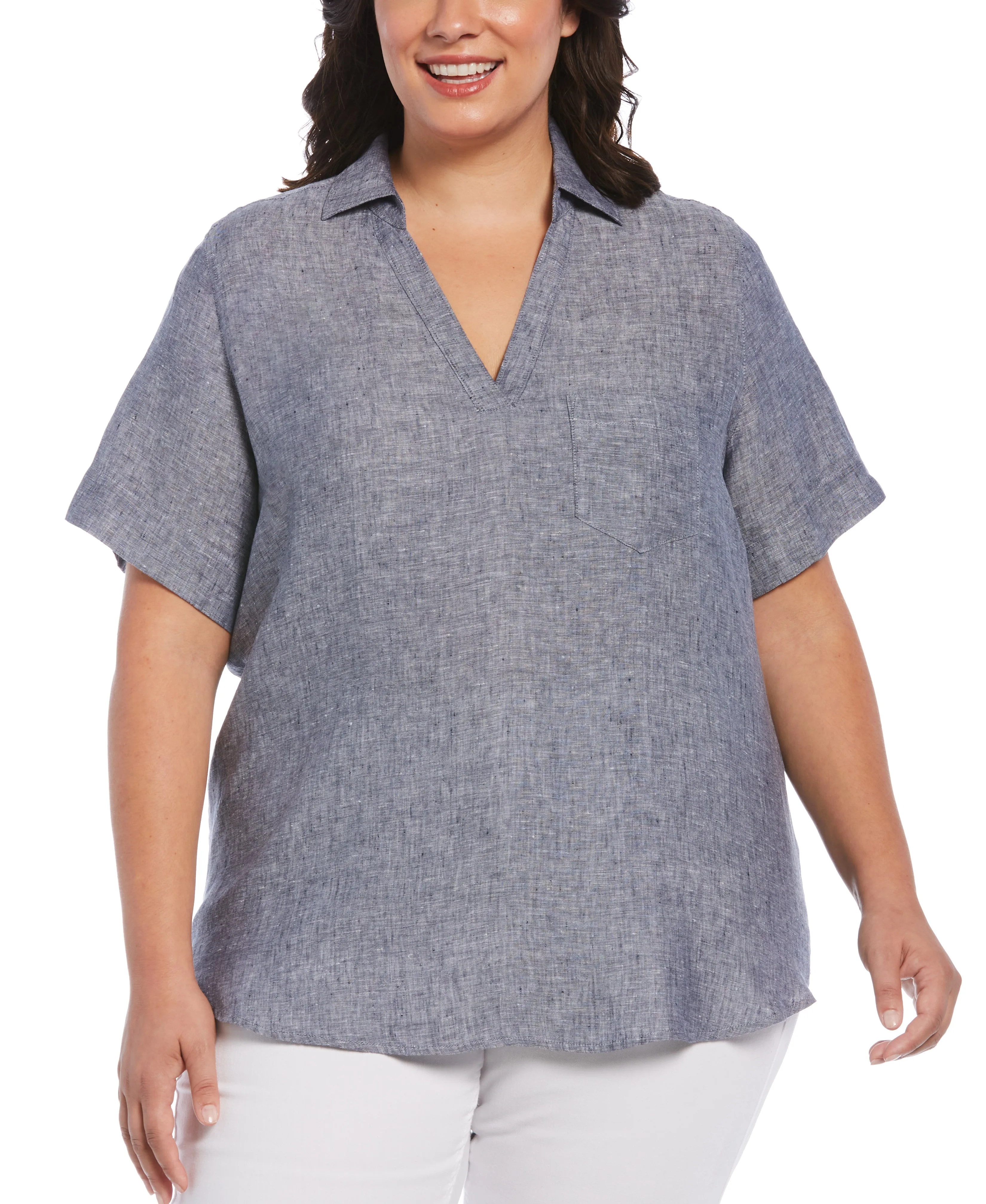Plus Size Split Neck Linen Top