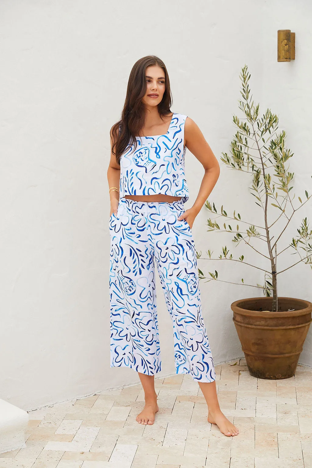 Puglia Pants Printed Linen - Wholesale