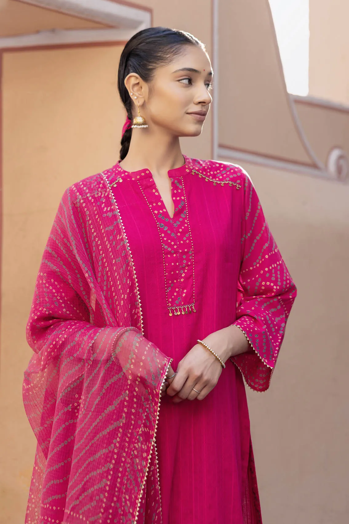Rani Pink Bandhani Kurta