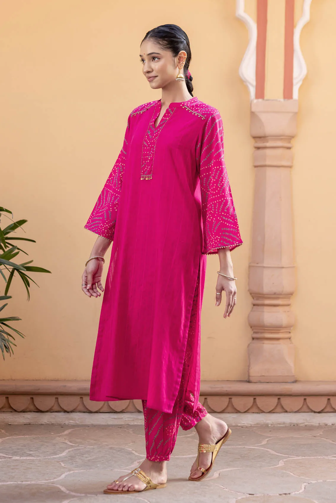Rani Pink Bandhani Kurta