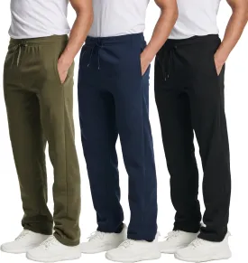 Real Essentials 3 Pack: Men's Tech Fleece Athletic Casual Open Bottom Sweatpants with Pockets (Available in Big & Tall)
