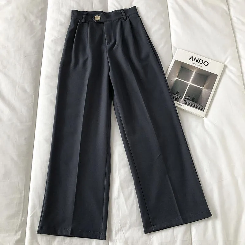 Retro Casual Suit Wide Straight Solid Colors Pants