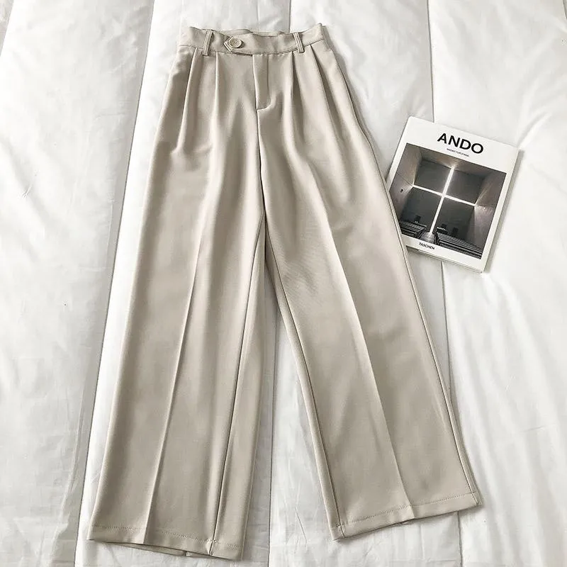 Retro Casual Suit Wide Straight Solid Colors Pants