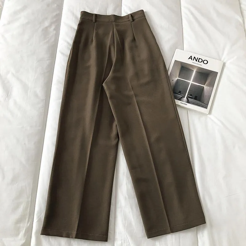 Retro Casual Suit Wide Straight Solid Colors Pants